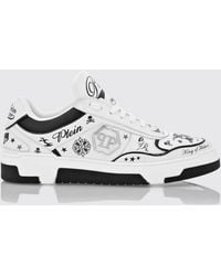 Philipp Plein - Low-Top Smooth Leather Sneakers With Graphic Logo Print - Lyst