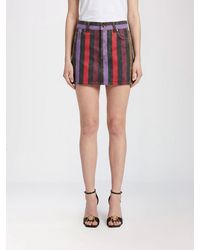 Versace - Striped Cotton Denim Pencil Mini Skirt - Lyst