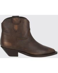 Via Roma 15 - Aged Leather Western Ankle Boots With Low Heel - Lyst