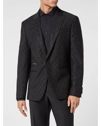 Philipp Plein - Monogram Slim Fit Wool-Blend Blazer With Hexagon Logo - Lyst