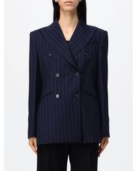 Hanita - Pinstriped Double-Breasted Viscose Blend Blazer With Peak Lapels - Lyst