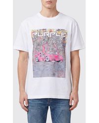 Purple - Graphic Print Cotton T-Shirt With Contrasting Logo - Lyst