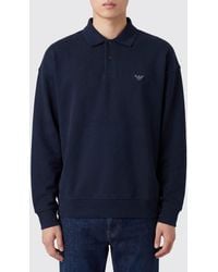 Emporio Armani - Long-Sleeved Cotton Polo Shirt With Embroidered Eagle Logo - Lyst