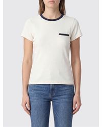 FRAME - Crewneck Piqué Cotton T-Shirt With Abstract Print And Welt Pocket - Lyst