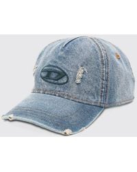 DIESEL - Distressed Denim Baseball Cap With Embroidered Oval D Logo - Lyst