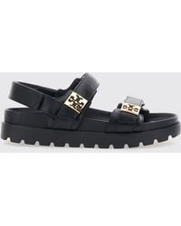 Tory Burch - Mellow Leather Slingback Sandals With Double T Logo And Low Heel - Lyst