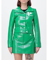 Courreges - Courr&Egrave	Ges Contrast-Logo Cropped Faux Leather Jacket - Lyst