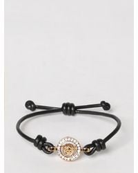 Versace - Medusa Armband Aus Messing Und Leder Mit Eingesetzten Strasssteinen - Lyst