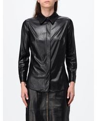 Elisabetta Franchi - Slim-Fit Faux Leather Shirt With Logo Detail Cuffs - Lyst