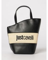 Just Cavalli - Faux Leather And Raffia Bag With Embroidered Logo - Lyst