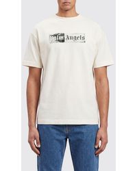 Palm Angels - Crewneck Cotton T-Shirt With Printed Logo And Dropped Shoulders - Lyst