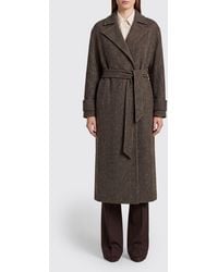 Kiton - Long Chevron Wool Blend Wrap Coat With A Shawl Collar - Lyst