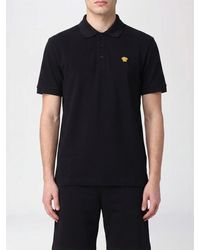 Versace - Medusa Logo Cotton Polo Shirt With Ribbed Collar - Lyst