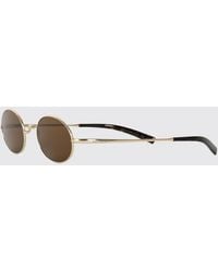 Saint Laurent - Oval Metal Sunglasses With Dark Lenses And Engraved Logo - Lyst