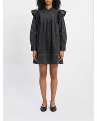 Ganni - Organic Cotton Denim Flared Shirtdress - Lyst