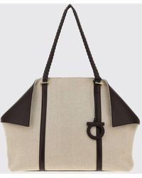 Ferragamo - Scarf Gancini Logo Canvas And Leather Tote Bag - Lyst