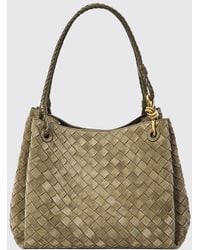 Bottega Veneta - Parachute Suede Shoulder Bag With Intrecciato Woven Handle - Lyst