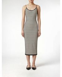 Elisabetta Franchi - Striped Viscose And Cotton Blend Midi Dress - Lyst
