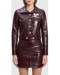 Courreges - Courr&Egrave	Ges Cropped Slim Fit College-Style Leather-Effect Jacket With Contrast Logo - Lyst