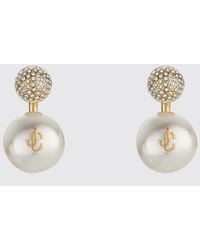 Jimmy Choo - Jc Monogram Dangle Earrings With Crystals And Faux Pearl - Lyst