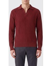 Ferragamo - Long-Sleeved Slim Fit Cotton And Silk Knit Polo - Lyst