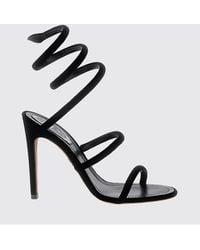 Rene Caovilla - High-Heeled Velvet Sandals With Snake Strap And Stiletto Heel - Lyst