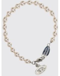 Vivienne Westwood - Brass Bracelet With Pearls And Orb Logo Charm - Lyst