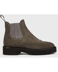 Doucal's - Suede Ankle Boots With Brogue Motif - Lyst