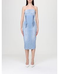 Elisabetta Franchi - Cotton Denim Midi Dress - Lyst