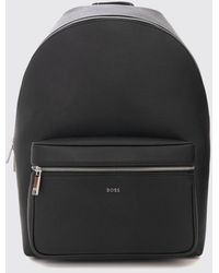 BOSS - Large Faux Leather Backpack With Adjustable Straps And A Contrast Logo - Lyst