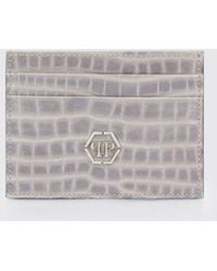 Philipp Plein - Calfskin Card Holder With Crocodile Print And Hexagon Logo - Lyst