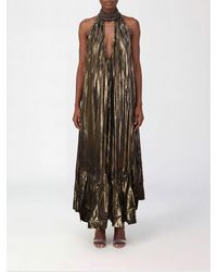 Mes Demoiselles - Long Halter Neck Lurex Gown With Beaded Embellishments - Lyst