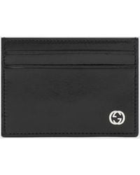 Gucci - Flat Leather Card Holder With Embossed Gg Monogram Logo - Lyst