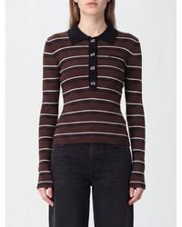 Ganni - Striped Long-Sleeve Knit Polo - Lyst
