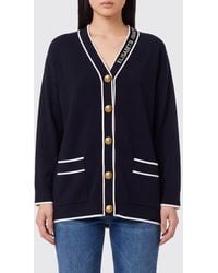 Elisabetta Franchi - Virgin Wool Cardigan With Contrast Trims And Logo - Lyst