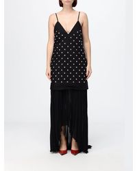 MSGM - Pleated Cotton Long Evening Gown With V-Neck And Embroidery - Lyst