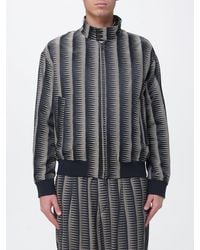 Emporio Armani - Geometric Pattern Cotton Blend Bomber Jacket - Lyst