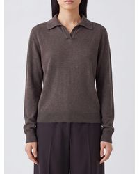 The Row - Wool And Silk-Blend V-Neck Long-Sleeved Knitted Polo - Lyst