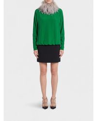 Valentino Garavani - Sheath Silk Mini Dress With High Neck And Decorative Feathers - Lyst