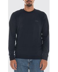 BOSS - Cotton Blend Crew Neck Jumper With Long Sleeves And Ribbed Trims - Lyst