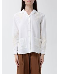 Semicouture - Embroidered Linen Blend Bowling Shirt With Cuban Collar - Lyst