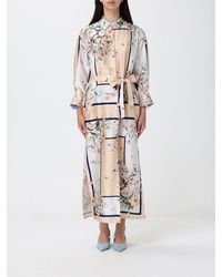 Liu Jo - Floral Print Satin Midi Chemisier Dress With Belt - Lyst