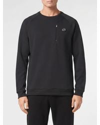 Philipp Plein - Sudadera De Cuello Redondo De Algodón Con Bolsillos De Cremallera Y Logo - Lyst
