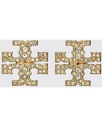 Tory Burch - Icon Messingohrringe Mit Eingesetzten Strasssteinen - Lyst