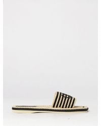 Chloé - Chlo&Eacute Sand Striped Cotton Slide Sandals With Low Heel And Logo - Lyst