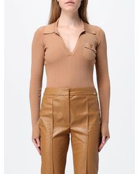 Elisabetta Franchi - Slim Fit Long-Sleeved V-Neck Bodysuit With Ruffles - Lyst