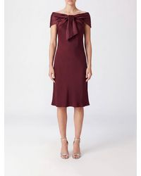 Alberta Ferretti - Off-The-Shoulder Satin Sheath Midi Dress With Boat Neck - Lyst