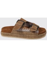 Mou - Suede And Raffia Sandal With Thread Stitching - Lyst