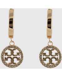 Tory Burch - Icon Hoop Dangle Earrings With Double T Logo And Rhinestones - Lyst