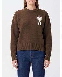 Ami Paris - Wool And Alpaca Crewneck Jumper With Jacquard Logo - Lyst